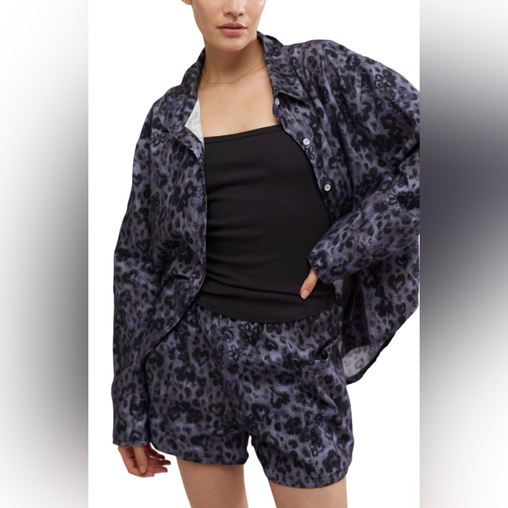 {Free People Intimately } Early Morning Cotton Shorts Pajamas in Evening Combo